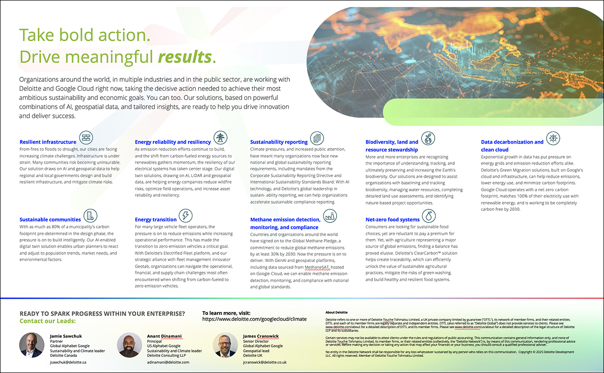 Placemat for Deloitte's geospatial data solutions, rear side