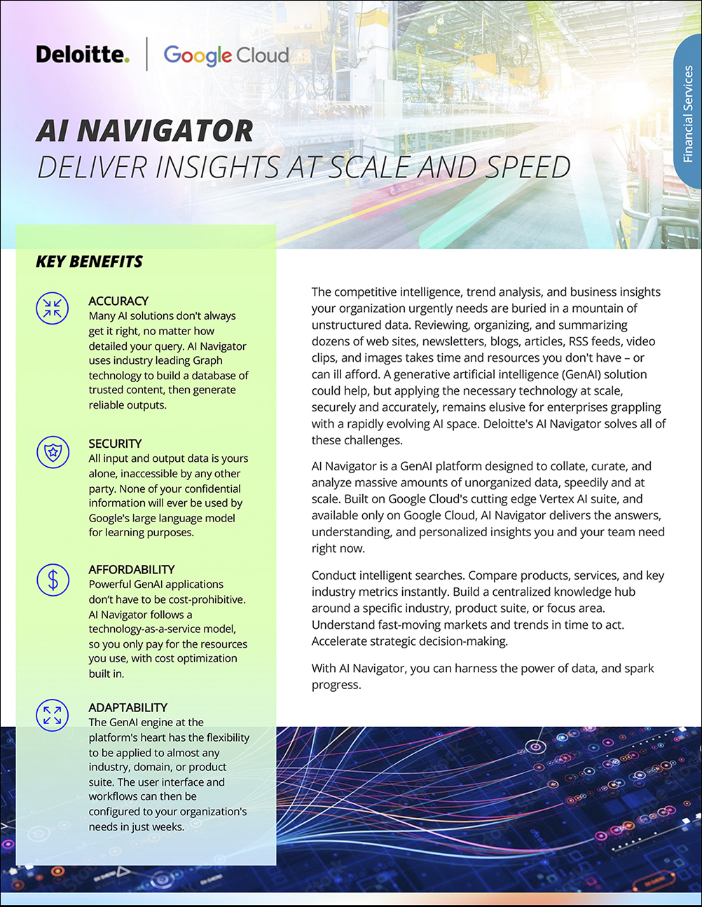 Sell sheet for AI Navigator solution, front side