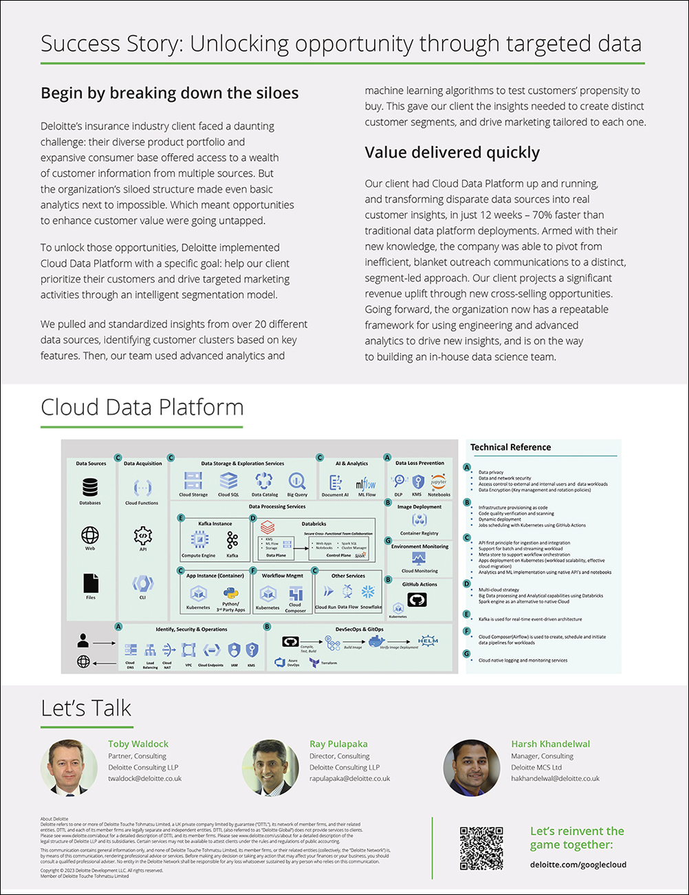 Sell sheet for Cloud Data Platform, rear side